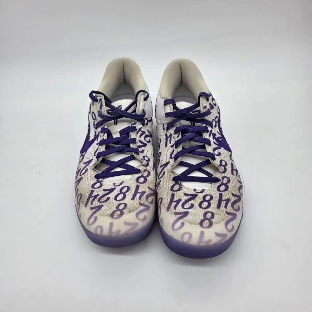 Nike Kobe 8 Protro Shoes Mens 11 White Court Purple Numbers Basketball Sneakers